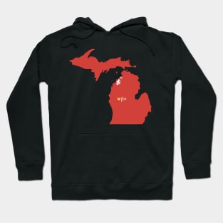 Big Rapids College Michigan Heart on map Hoodie